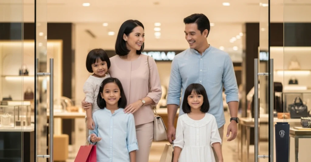 keluarga belanja di store premium